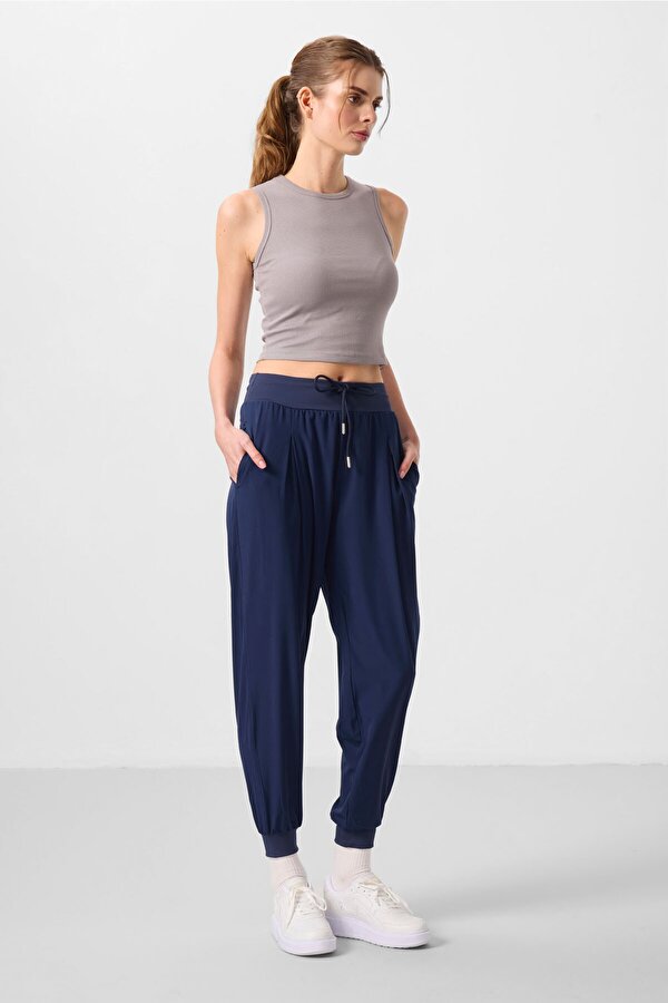 TOMMYLIFE İndigo Polyester Cepli Standart Kalıp Kadın Pantolon - 94677