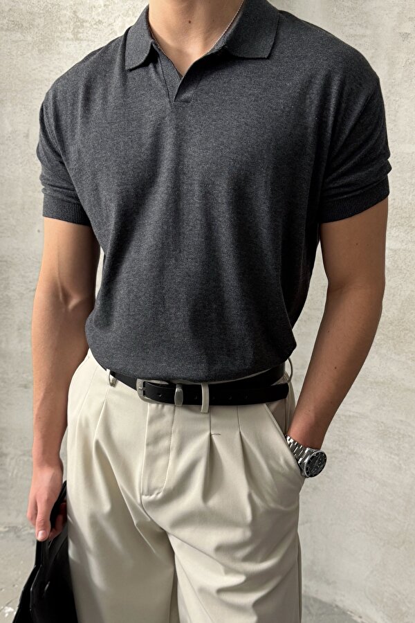 HYMAN Erkek Oversize Pamuklu Polo Yaka Triko T-Shirt