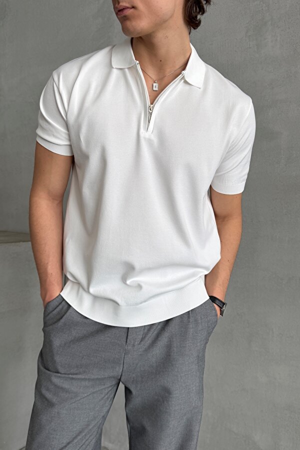 HYMAN Erkek Oversize Fermuarlı Polo Yaka Triko T-Shirt