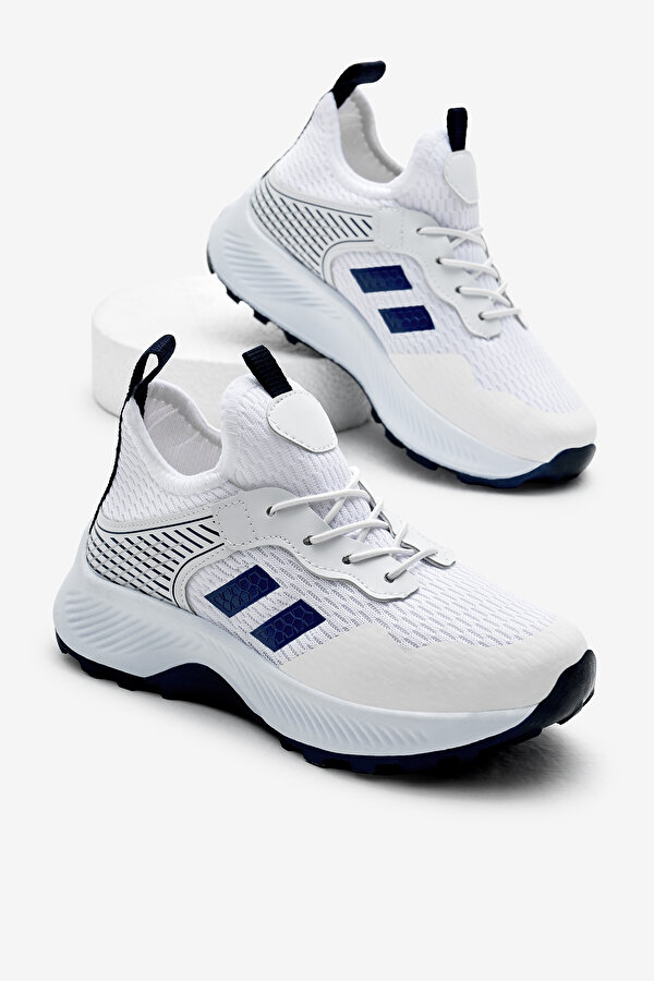 Tonny Black Çocuk Unisex Beyaz Mavi Rahat Kalıp Nefes Alabilen Kumaş Bağcıklı Sneaker