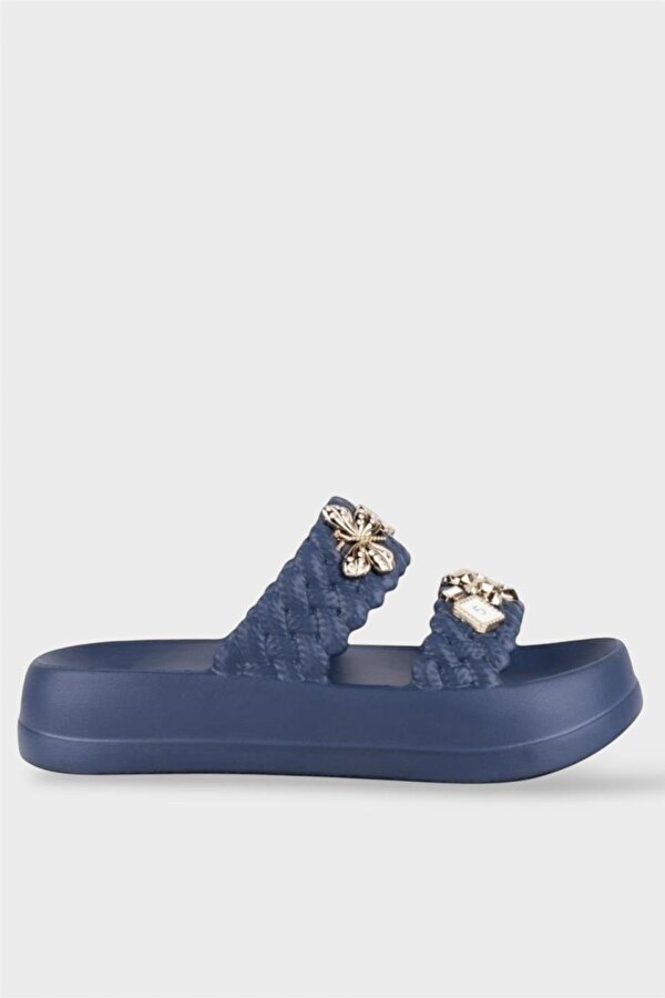 Liger Kadın Taşlı Şık Rahat Konforlu Günlük Terlik LACİVERT