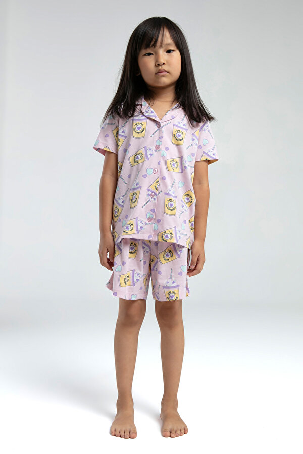 Toontoy Kids Toontoy Kız Çocuk Komple Baskılı Şortlu Pijama Takım