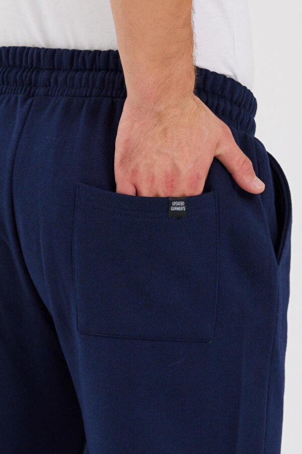 mmetalic Siyah Arka Cepli Etiket Detaylı Düz Paça Erkek İçi Pamuklu Eşofman Altı