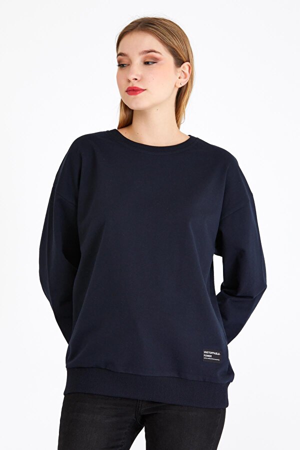 Kadın Lacivert Renk Basic Bisiklet Yaka Sweatshirt
