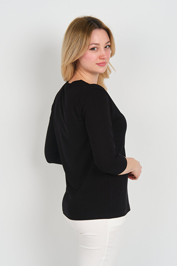 Sistas Kadın Bisiklet Yaka Truvakar Kol Basic Bluz 24594 Siyah
