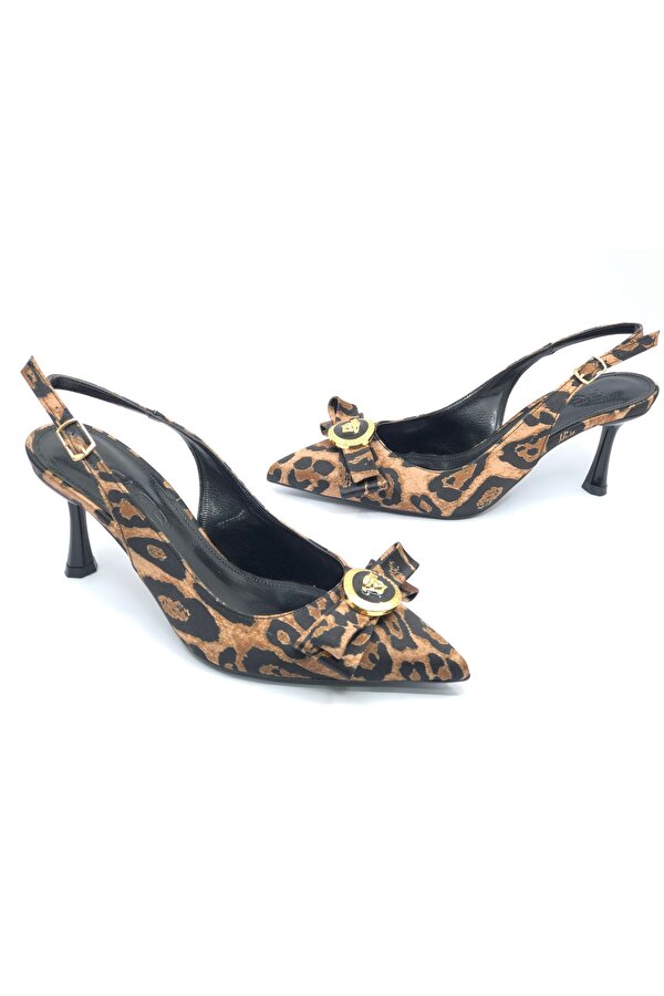 Feles Fiyonk Sarı Toka Detaylı Arkası Açık Stiletto Kadın Topuklu Ayakkabı