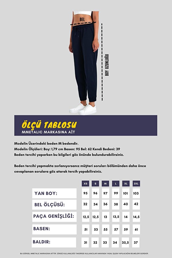 mmetalic Kadın Gri Pamuklu Kalın Paçası Lastikli Yüksek Bel Rahat Jogger Eşofman Altı