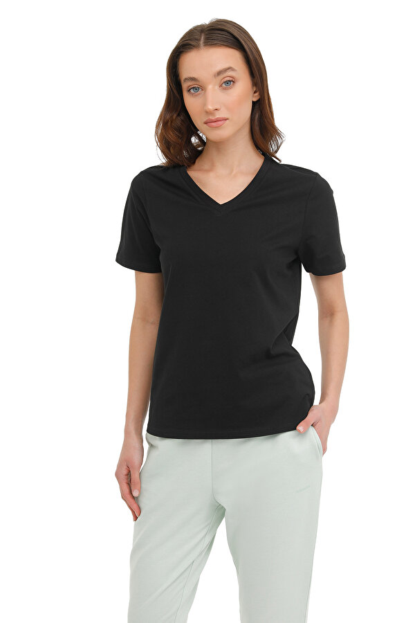 Kinetix Wb V Neck 11Sn227 4Fx Черный Женщина Футболка