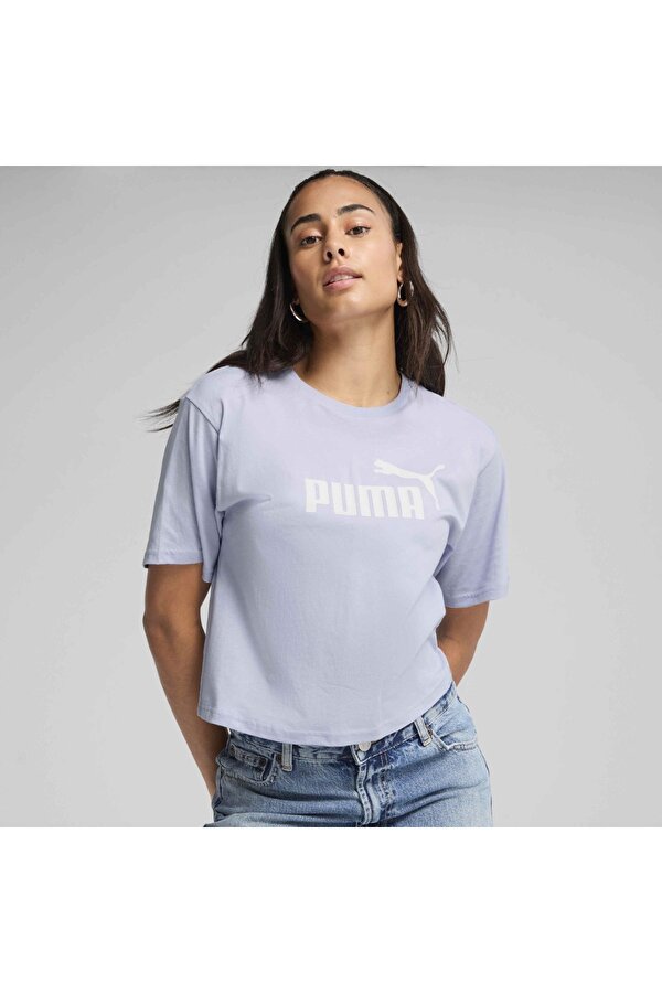 Puma Essentials Cropped No 1 Logo Kadın Mavi Yuvarlak Yaka Tişört