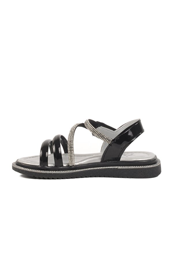 Ayakmod Siyah Rugan Cırtlı Ortopedik Kız Çocuk Sandalet 25T103 P