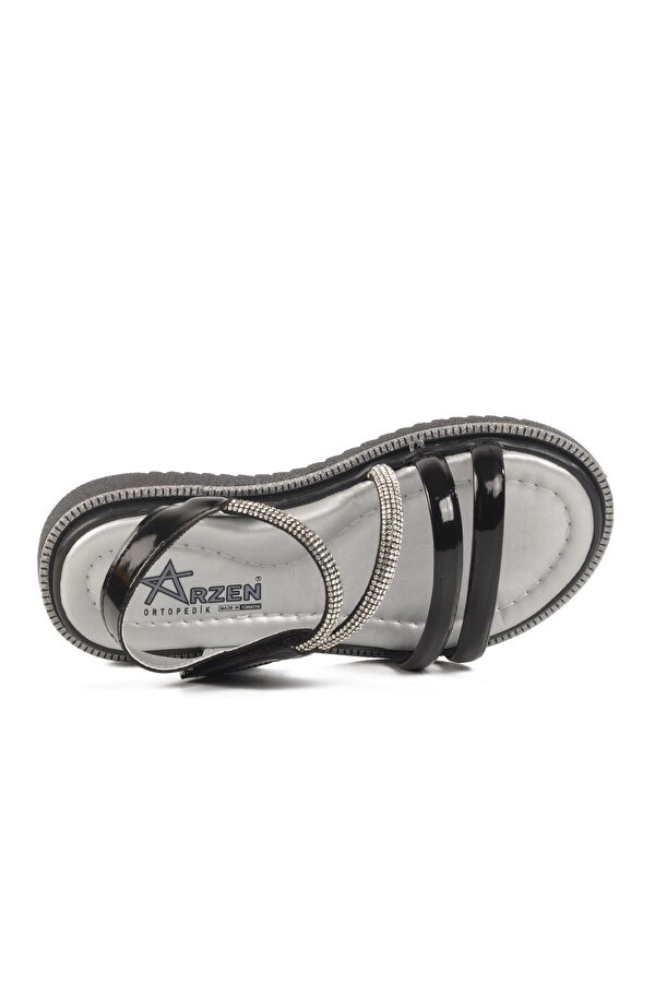 Ayakmod Siyah Rugan Cırtlı Ortopedik Kız Çocuk Sandalet 25T103 P