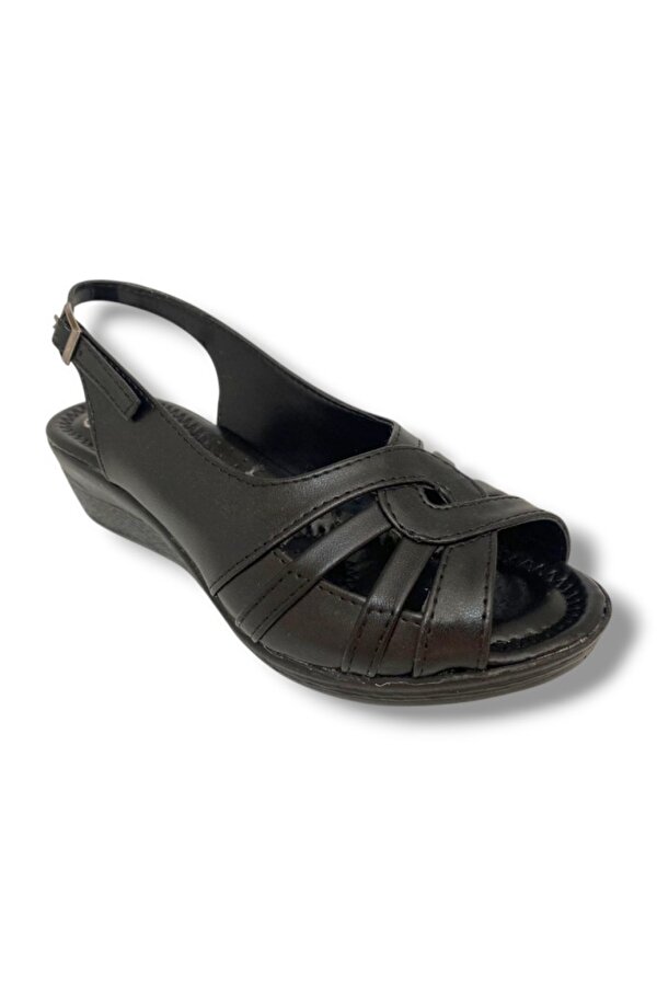 Fears 0057-25 Deri 4 Bant Dolgu Topuk Kadın Sandalet