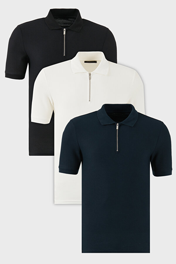 Buratti Erkek Polo Yaka T Shirt 5902434S3 Siyah-Ekru-İndigo