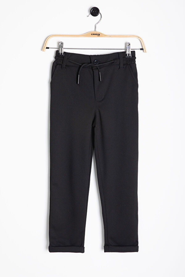 Cansın Mini Siyah Beli  Bağcıklı Duble Paça Erkek Çocuk Jogger Kumaş Pantolon 20744