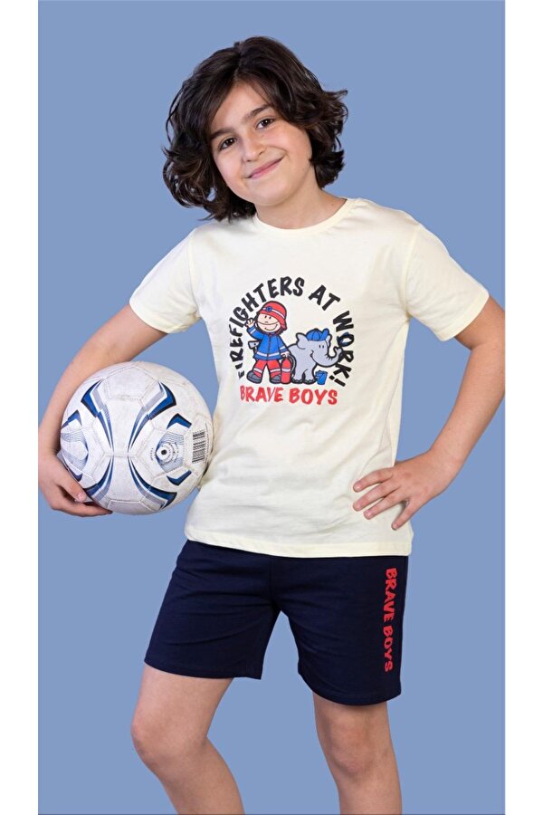 Toontoy Kids Toontoy Erkek Çocuk İtfaiye Adam Baskılı Şortlu Takım