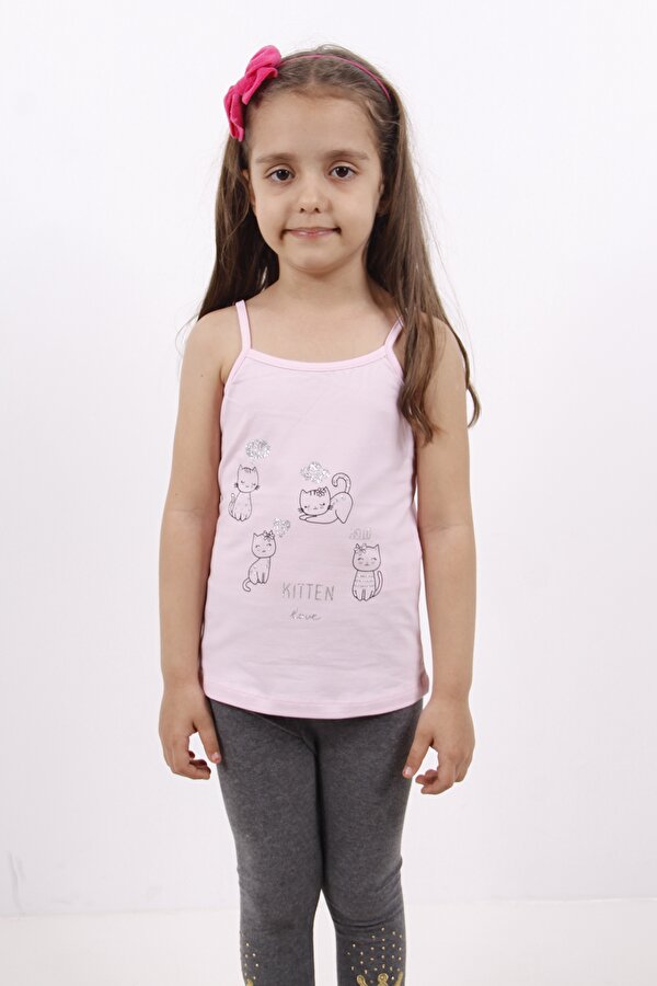 Toontoy Kids Toontoy Kız Çocuk Kedi Baskılı Atlet