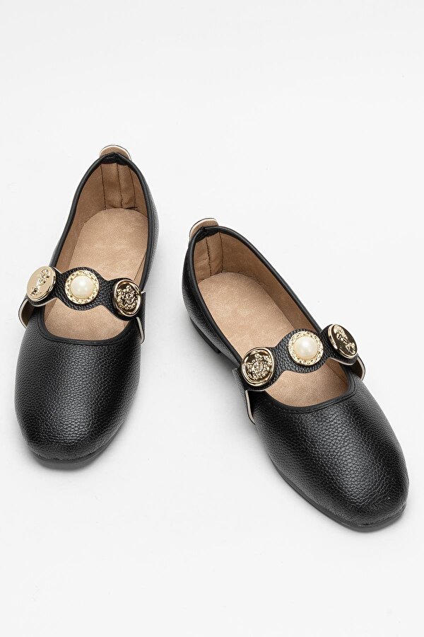 Liger Kadın  Aksesuarlı Bantlı Babet Ayakkabı  SİYAH