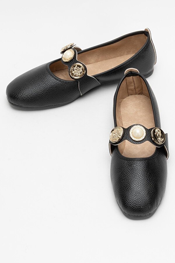 Liger Kadın  Aksesuarlı Bantlı Babet Ayakkabı  SİYAH