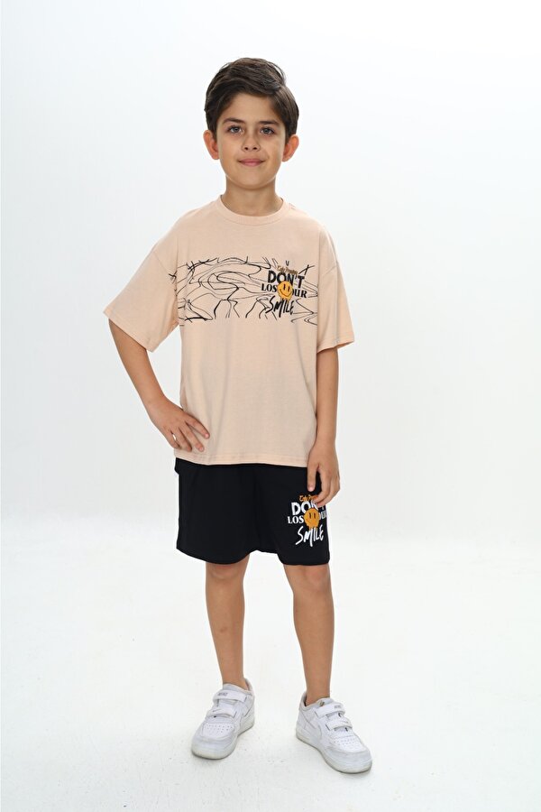 Toontoy Kids Toontoy Erkek Çocuk Smile Yazı Baskılı Şortlu Takım