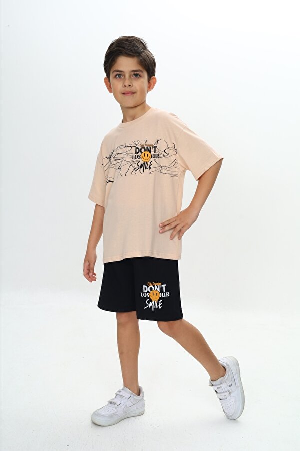 Toontoy Kids Toontoy Erkek Çocuk Smile Yazı Baskılı Şortlu Takım
