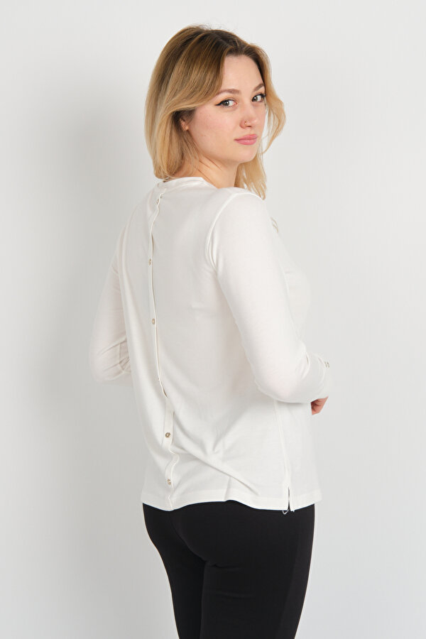 Sistas Kadın Bisiklet Yaka Kolları ve Sırtı Süs Düğmeli Yandan Yırtmaçlı Bluz 24508 Ekru