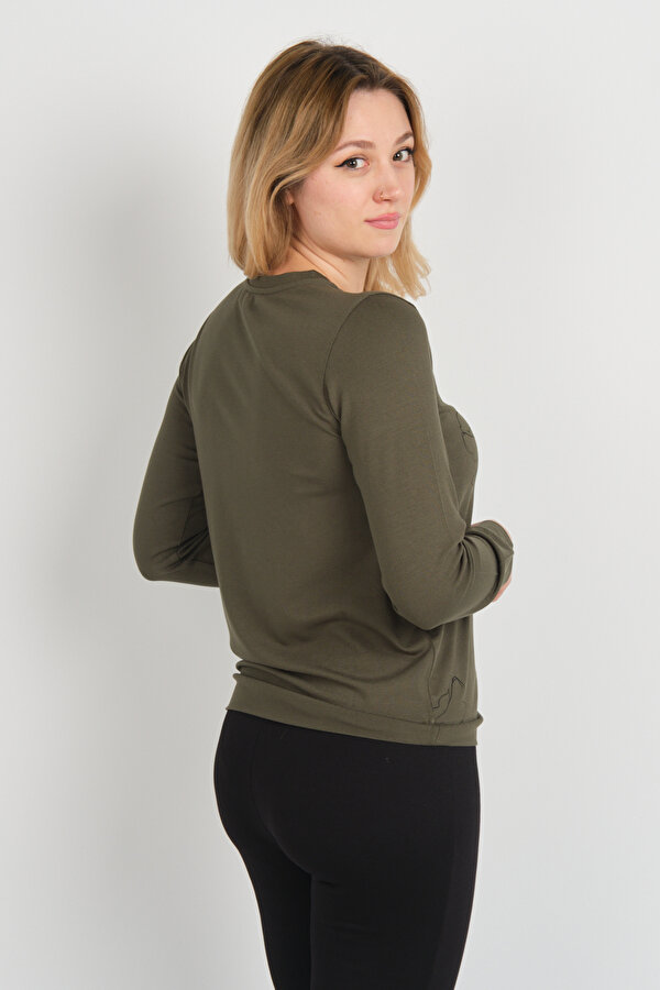 Sistas Kadın Desenli Bisiklet Yaka Uzun Kol Bluz 24611 Haki