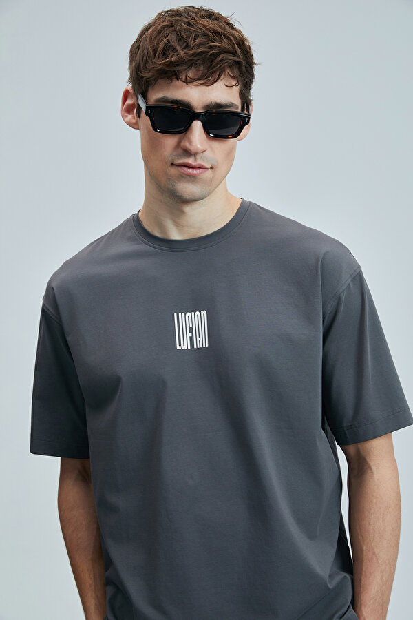 Lufian Erkek Helıx Modern Grafik T-Shirt 111020245 Koyu Gri