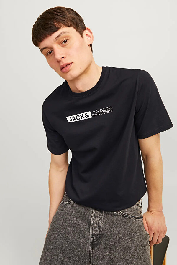 Jack & Jones Erkek Jjecorp Logo Detaylı Kısa Kollu %100 Pamuk T-Shirt 12233999 Black