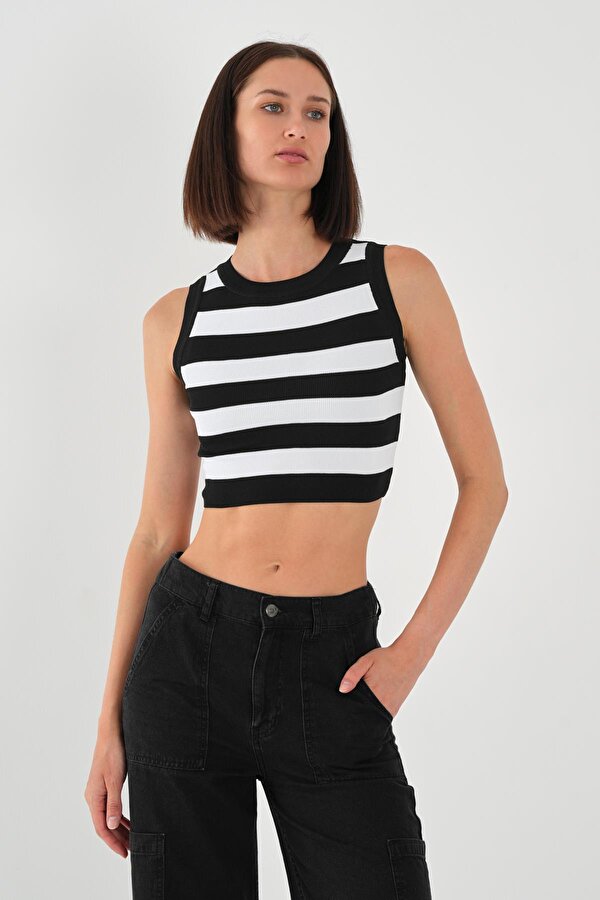Alexander Gardi ALEXANDERGARDI Kadın Çizgili Standart Triko Crop Atlet