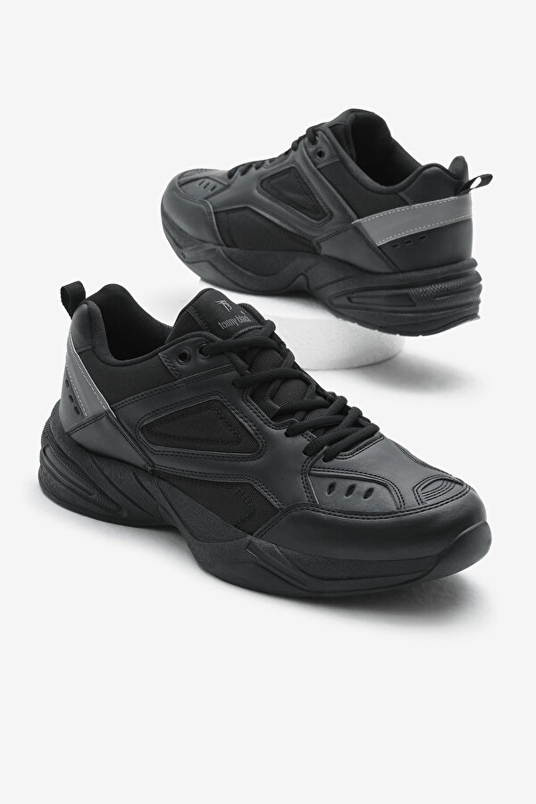 Tonny Black Unisex Siyah Poli Taban Yüksek Taban Bağcıklı Spor Ayakkabı