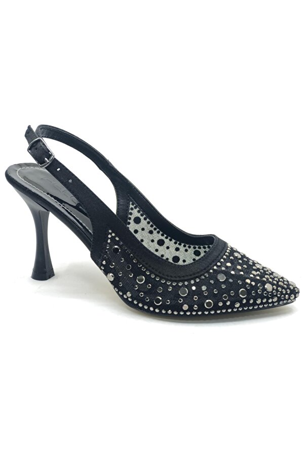 Feles Arkası Açık Şeffaf Taş Detaylı Sindirella Kadın Topuklu Ayakkabı