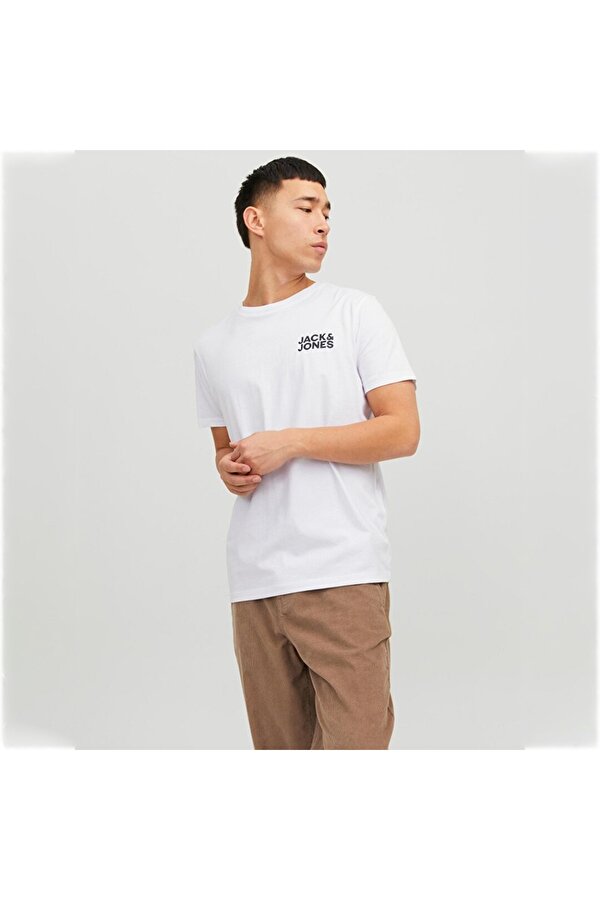 Jack&Jones Corp Ss Erkek Beyaz Baskılı Bisiklet Yaka Tişört