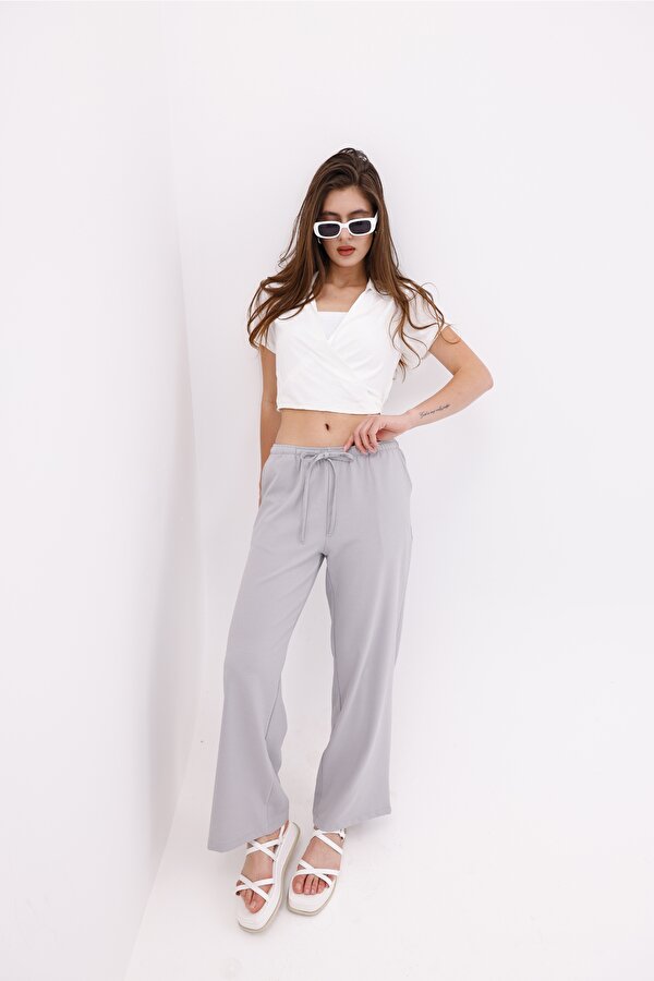 GENIUS STORE Kadın Pantolon Geniş Paça Pamuklu Viskon Cepli Pantolon Beli Lastikli GENİŞPAÇA-PANTOLON