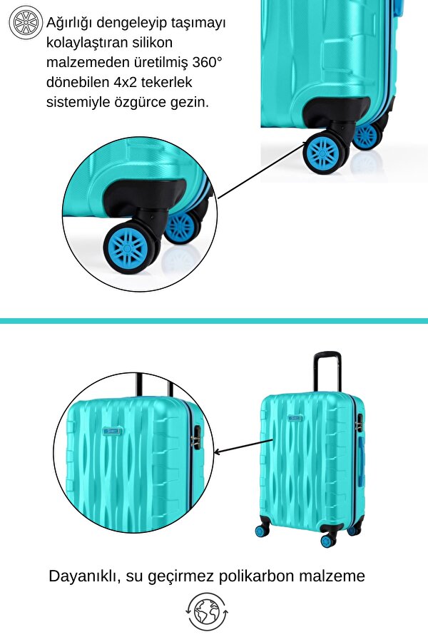 Louisiana Polo 2'li Valiz Seti Büyük Boy - Kabin Boy Su Yeşili 1167