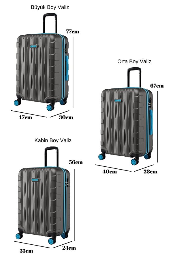 Louisiana Polo 3'lü Valiz Seti Büyük Boy - Orta Boy - Kabin Boy Antrasit 1167