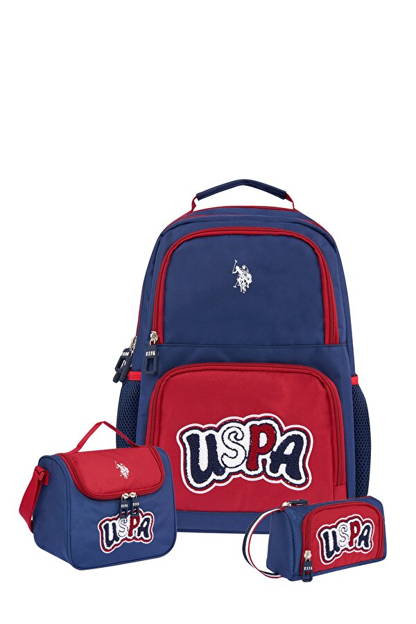 U.S. Polo Assn. 25014 3'lü İlkokul Ortaokul Çantası Beslenme Çantası Kalemlik LACİVERT