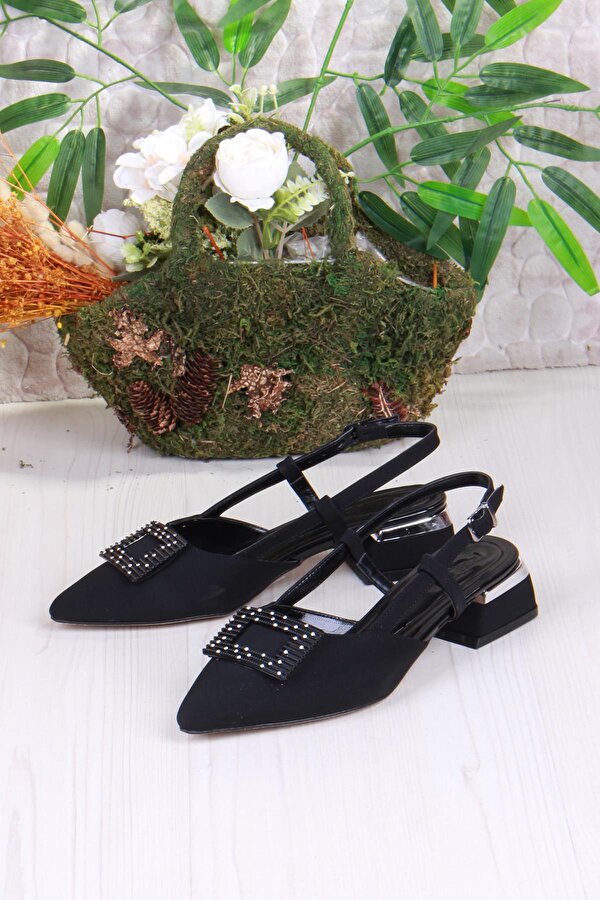 Fort 077-2058 Fls Saten Toka Detaylı Alçak Topuk Arkası Açık Önü Kapalı Kadın Ayakkabı