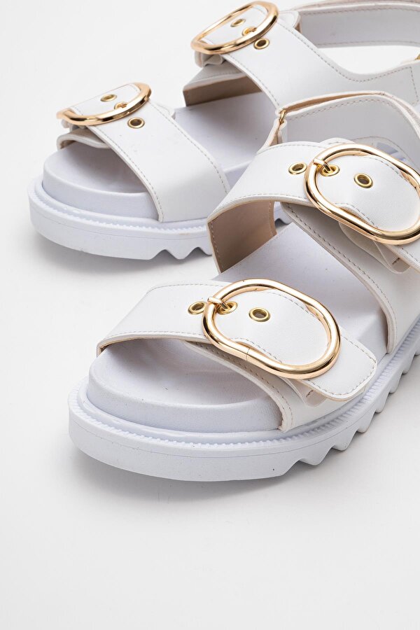 Ccway Kadın Çift Tokalı Cırtlı Sandalet BEYAZ