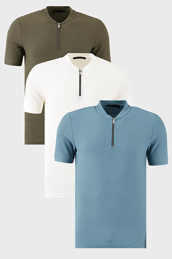 Buratti Erkek T Shirt 5902653S3 Beyaz-Haki-Mavi