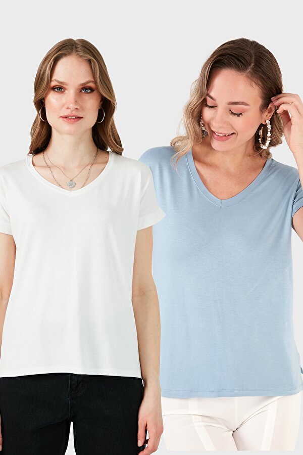 Lela Bayan Bluz 5862000S2 EKRU-BEBE MAVİ