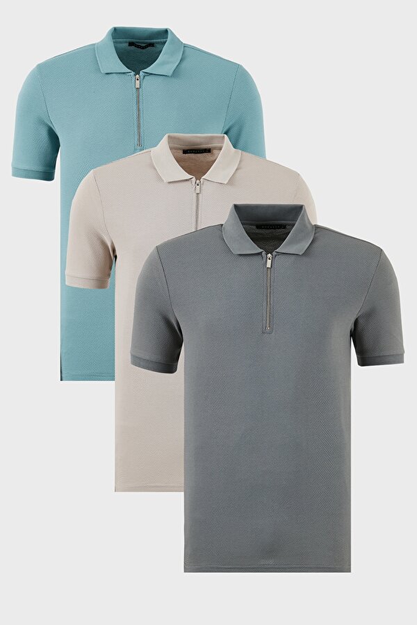 Buratti Erkek Polo Yaka T Shirt 5902915S3 Açık Haki-Mavi-Gri