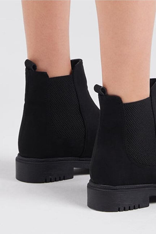 Tonny Black Kadın Siyah Cilt Lastikli Rahat Kalıp Bot