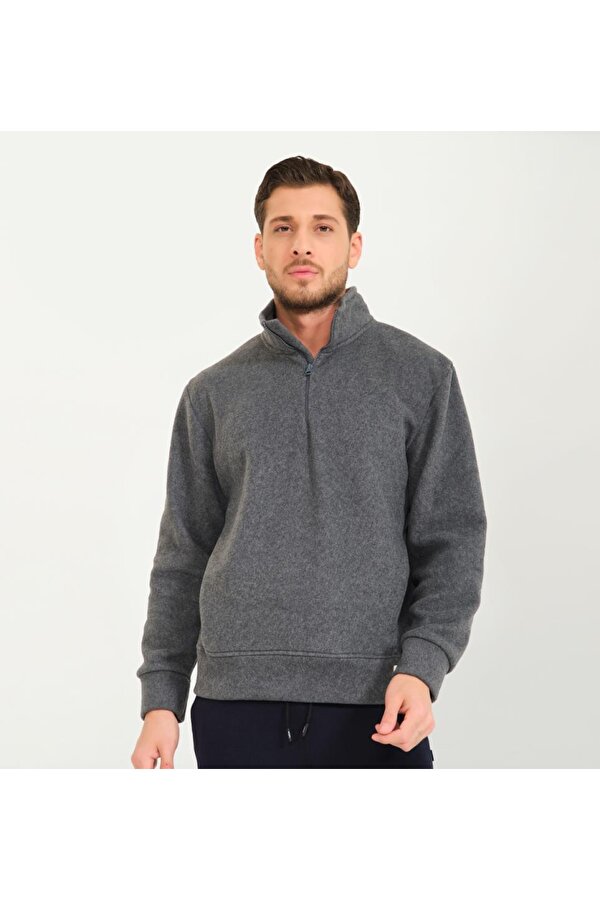 Nors Vanir Basic Yarım Fermuarlı Polar Sweatshirt Gri