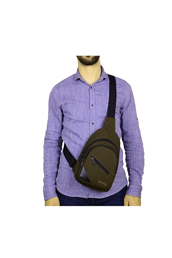 Strong Bag STRONG Kanvas Çapraz Askılı Göğüs ve Sırt Çantası,3 Renk Body Bag Çanta HAKİ YEŞİL