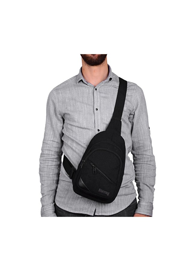 Strong Bag STRONG Kanvas Çapraz Askılı Göğüs ve Sırt Çantası,3 Renk Body Bag Çanta SİYAH