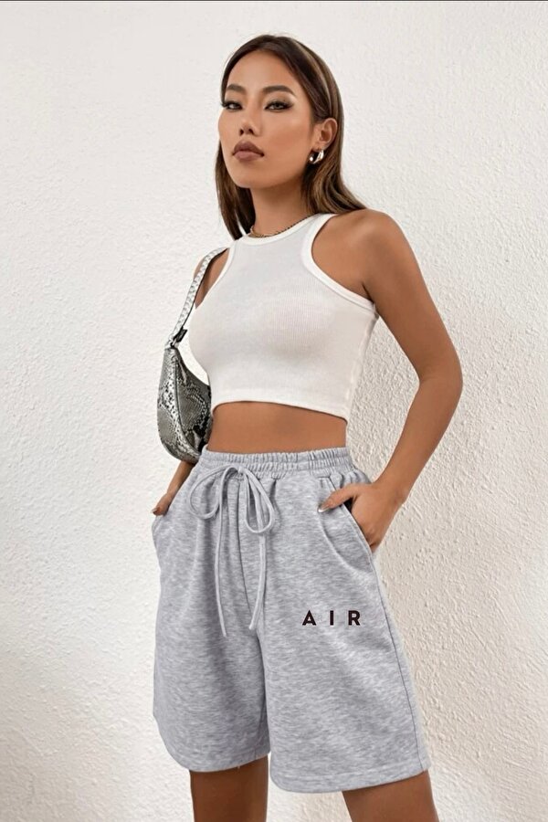 Süperlife Kadın Rahat Kalıp Beli Lastikli Cepli Basklı Şort SPR25SRK52