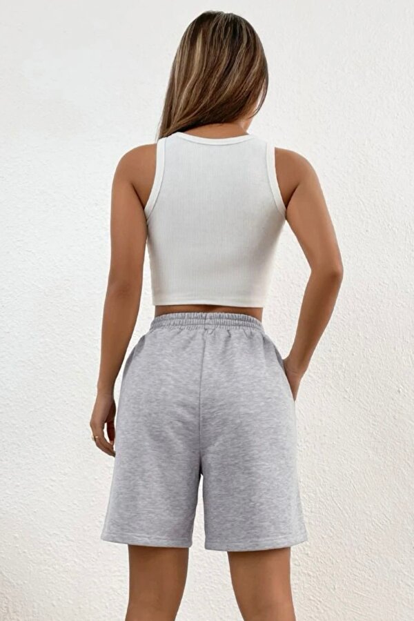 Süperlife Kadın Rahat Kalıp Beli Lastikli Cepli Basklı Şort SPR25SRK52