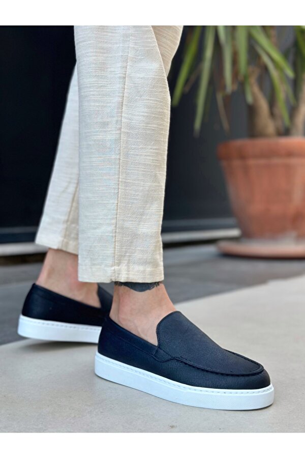 Pabucmarketi Bağcıksız Erkek Casual Ayakkabı SİYAH (BEYAZ TABAN)