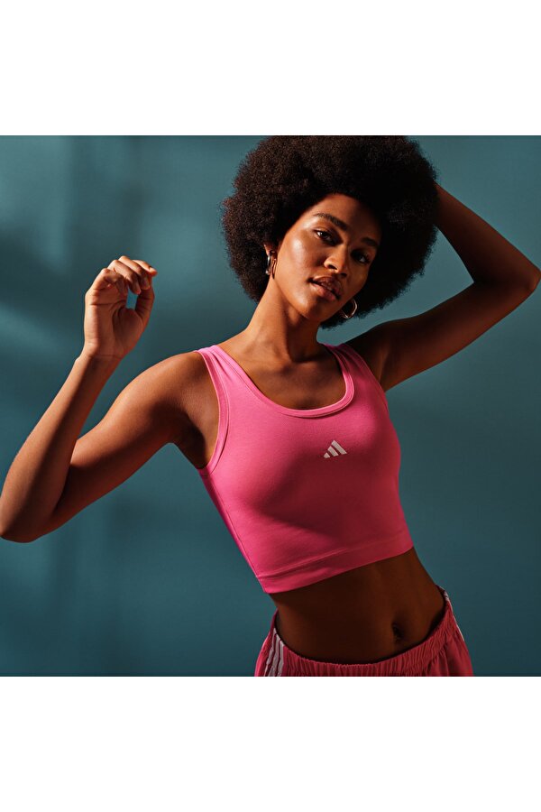 adidas Small Logo Slim Kadın Pembe Bisiklet Yaka Tişört