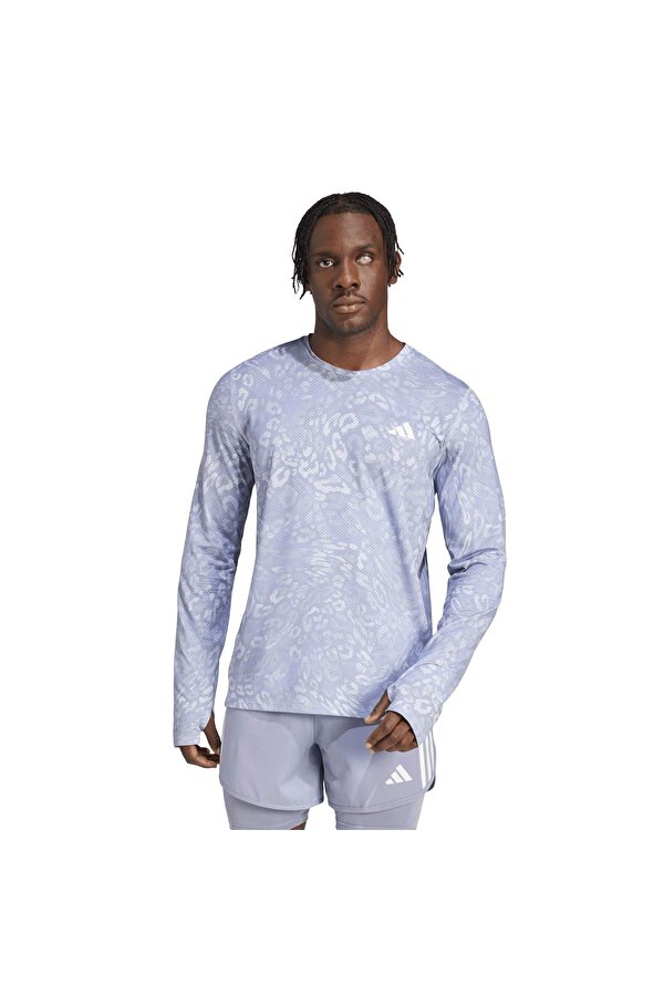 adidas Own The Run E Aop Erkek Gri Yuvarlak Yaka Tişört